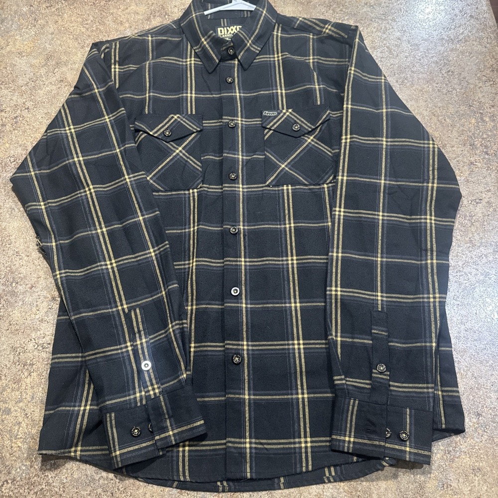 Dixxon Flannel Company Mens XL Tall Black Yellow Plaid Long Sleeve 4WP Button Up
